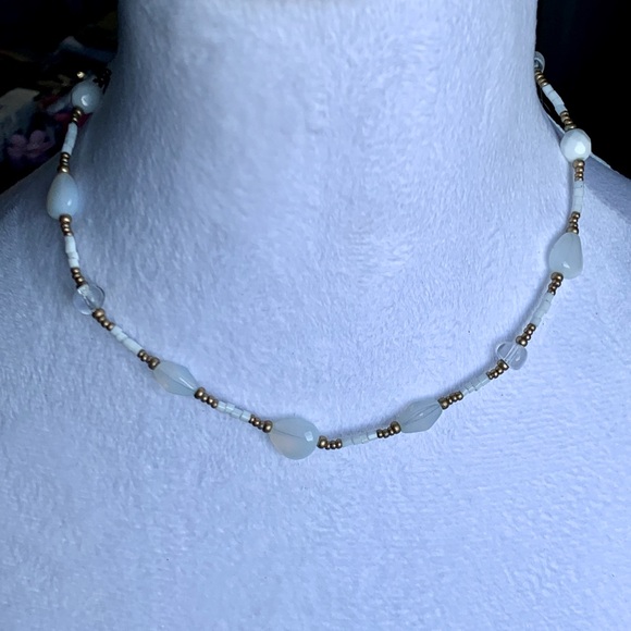 🥛 Double Strand Milky White Beed with Brass Tone Necklace by Cookie Lee - Picture 7 of 11